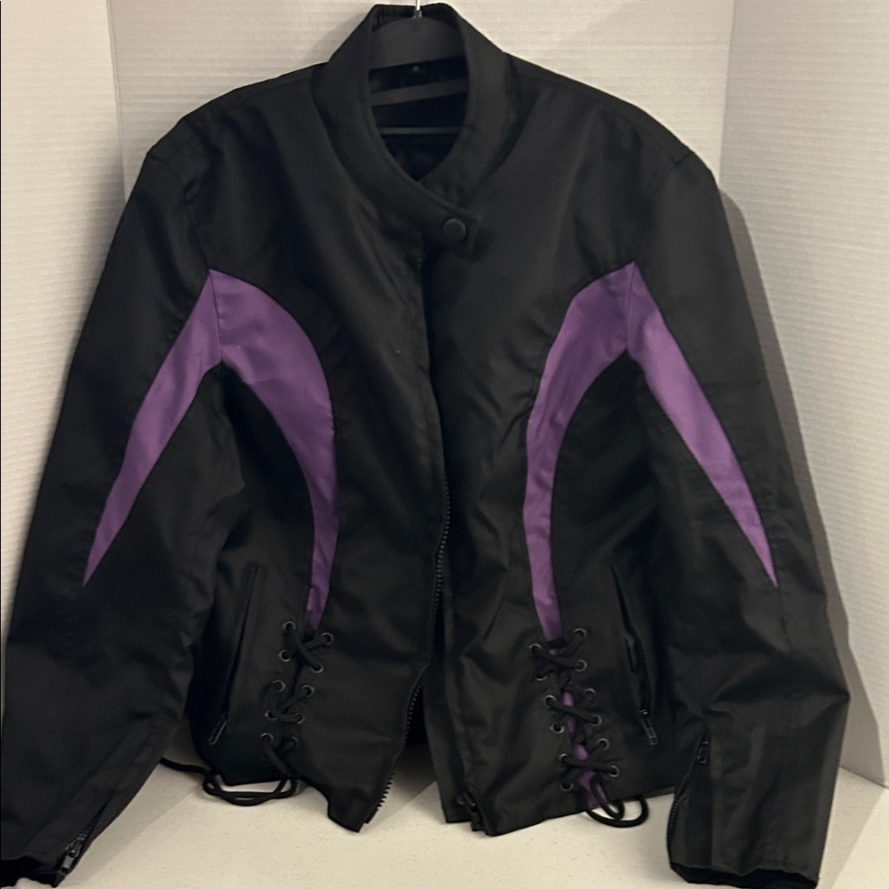 Black & Purple Bomber Jacket with Lace-Up Sides